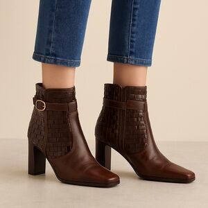 Woven Leather Ankle Boots